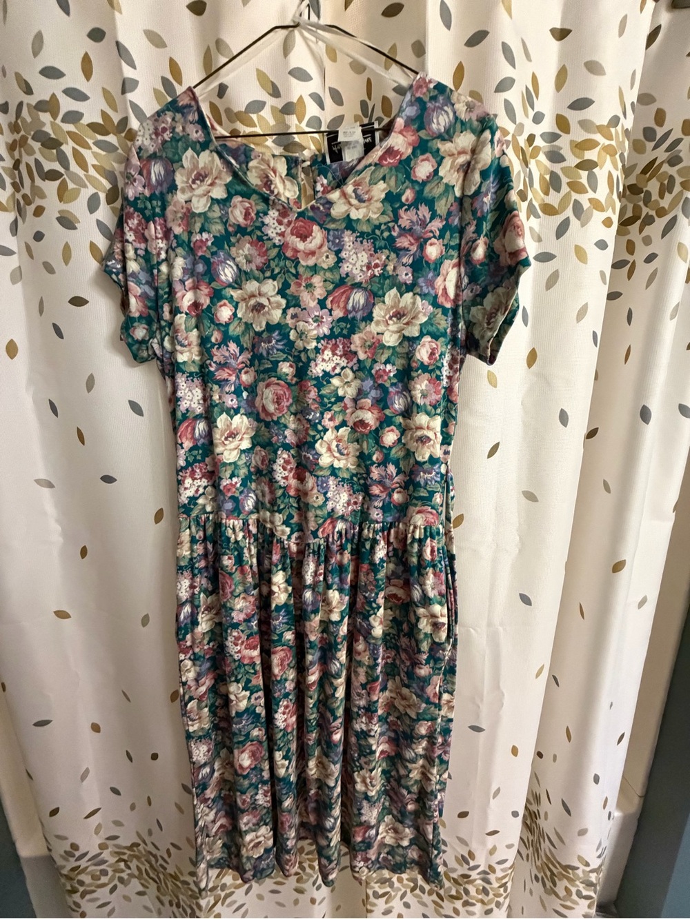 Vintage Floral Tea Dress in Teal and Blush